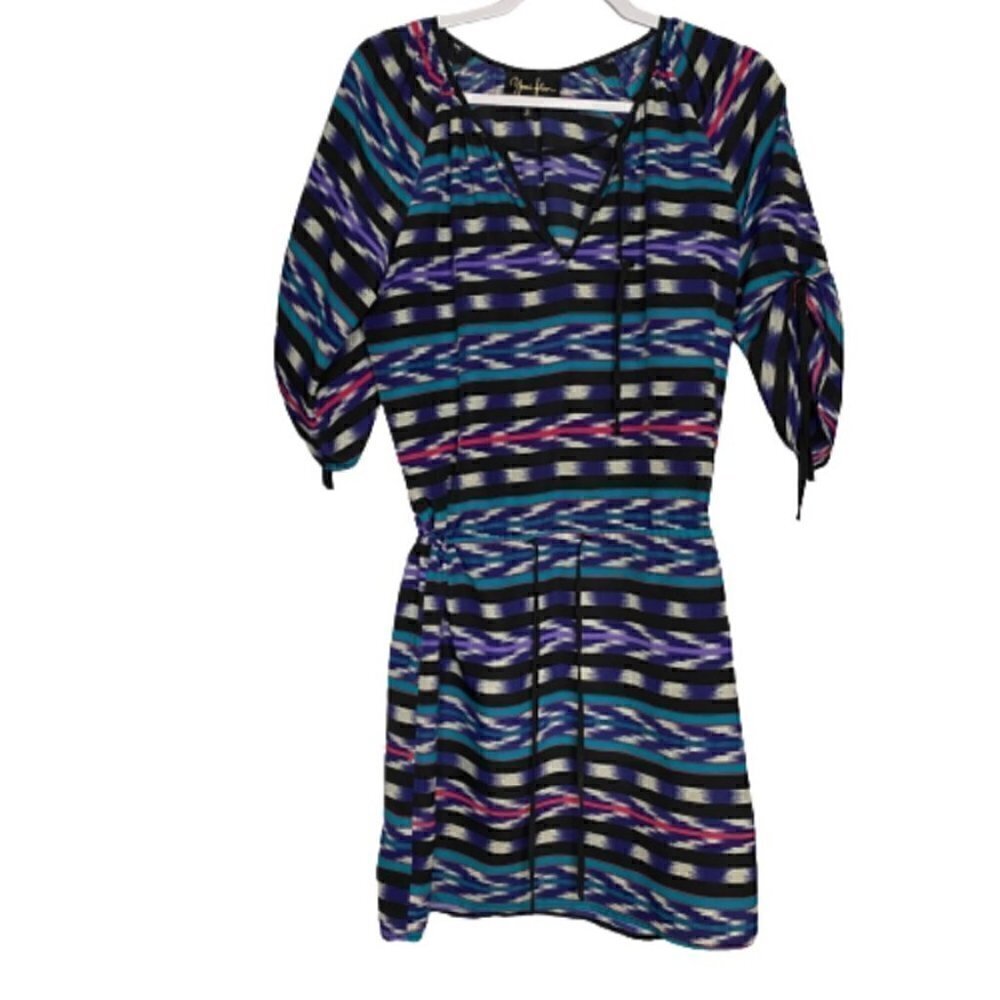 Yumi Kim Blue Multicolor Tie Waist Mini Dress